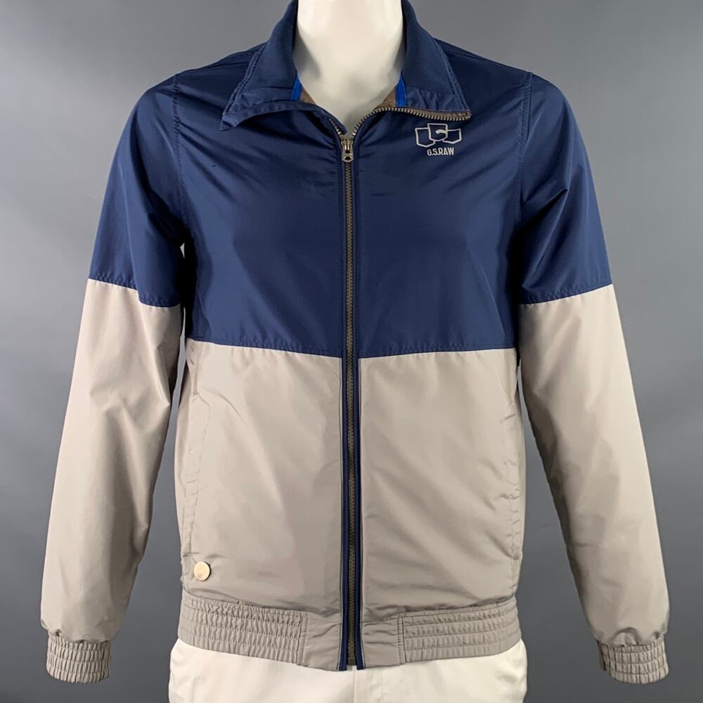 G-STAR Size L Blue Grey Two Toned Polyester Mesh Lined Zip Up Track Jacket